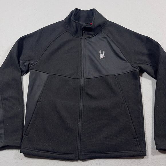 Spyder Jacket Men Large Black‎ Stretch Fleece Full Zip Lightweight Waffle Warm - Picture 4 of 11